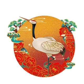 国潮仙鹤插画免扣素材设计素材
