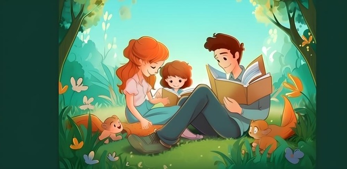 父亲爸爸抱着孩子看书阅读背景