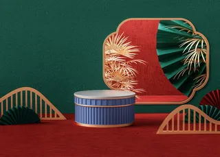 中国风国潮电商促销海报C4D背景图3D场景立体设计PSD素材模板