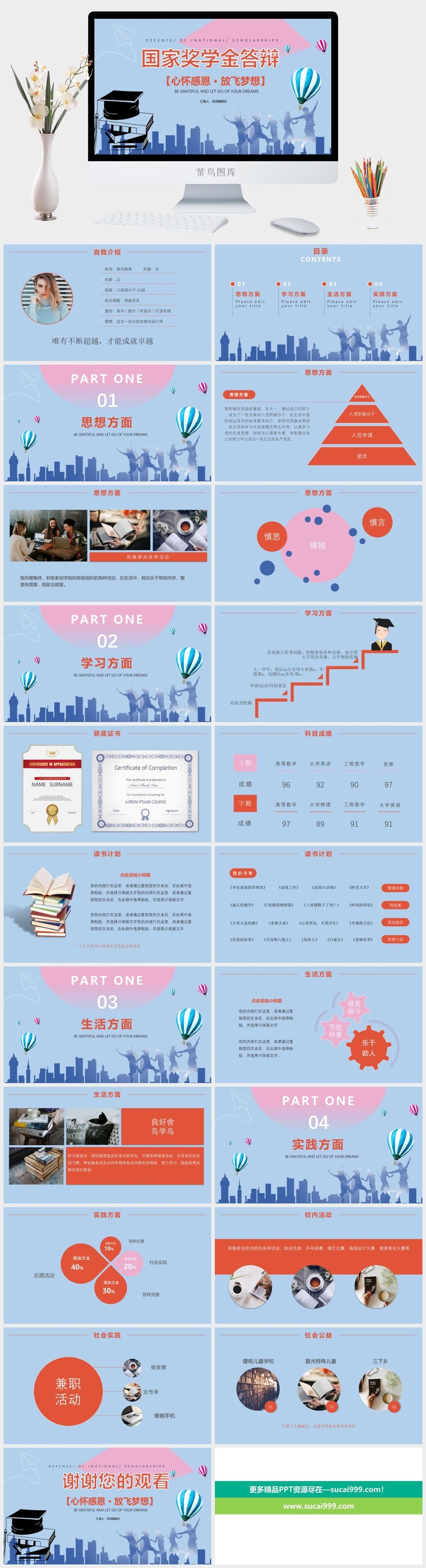 优秀大学生奖金申请答辩PPT模板