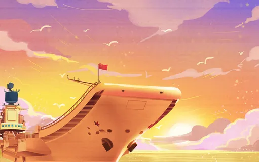 夕阳海边船绘画PSD素材 夕阳海边船绘画PSD素材