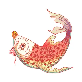 手绘烫金国潮中国风卡通锦鲤鱼金鱼插画装饰元素PSD设计素材