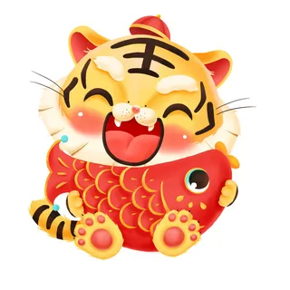 手绘2022虎年新年春节卡通老虎形象IP插画元素PSD设计素材图案