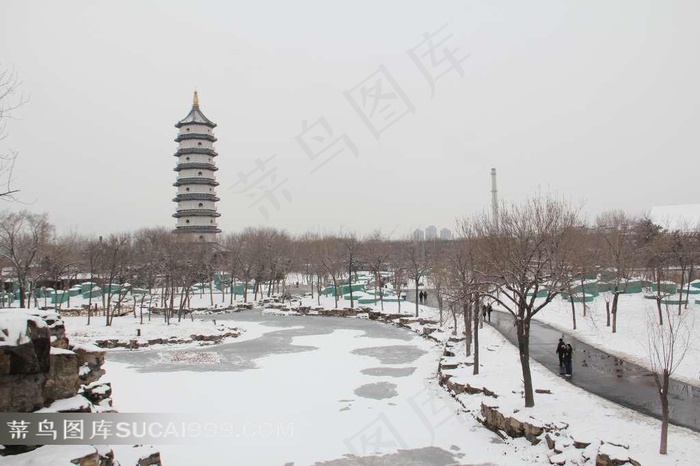 天津北宁公园雪景摄影素材