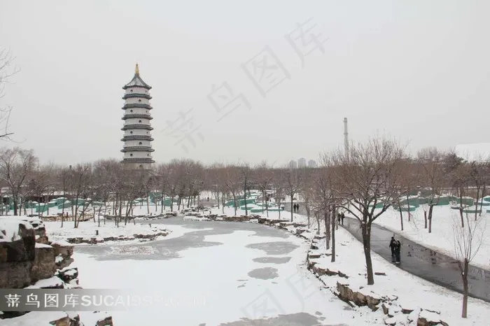 天津北宁公园雪景摄影素材