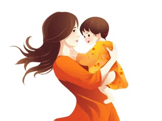 母亲节妈妈抱着孩子亲情插画免抠