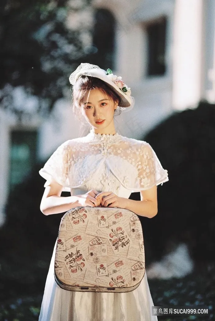 小清新可爱民国白色小洋服女孩美女图片