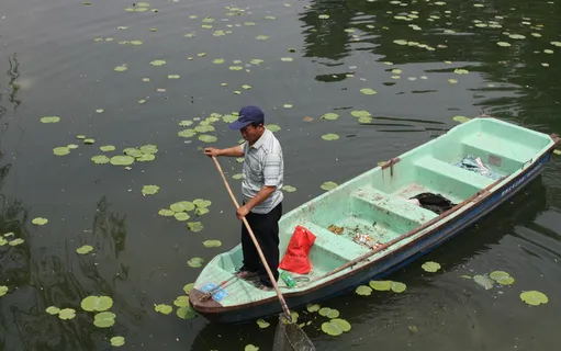 湖面清洁人员图片