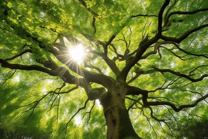 阳光从大树的树枝的间隙透下来摄影图(4032x2688)
