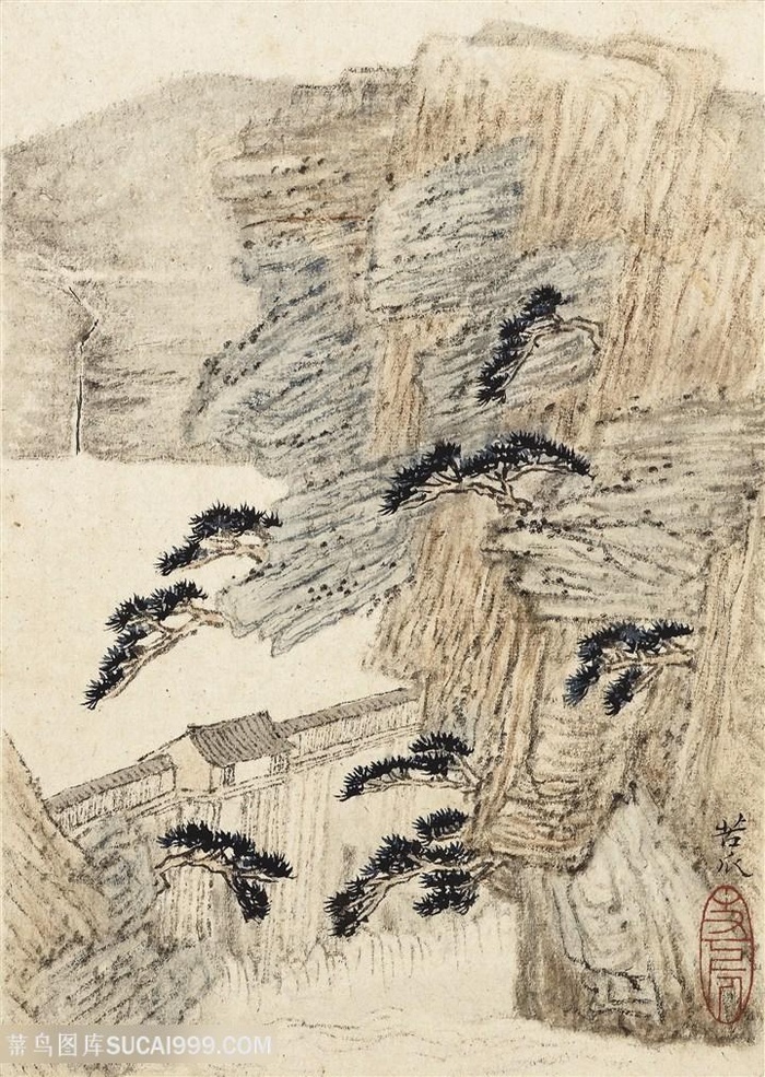 清代画家石涛山水册山峡风光国画图片