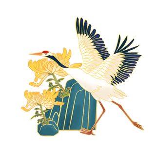 中国风国潮仙鹤山水插画手绘元素场景PSD设计素材