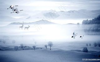 冬天的雪景风景字画高清分辨率喷绘打印办公室挂画素材山水花草