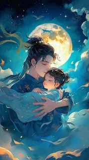 父爱如山父亲节温情亲情爱意深蓝唯美星光手绘插画