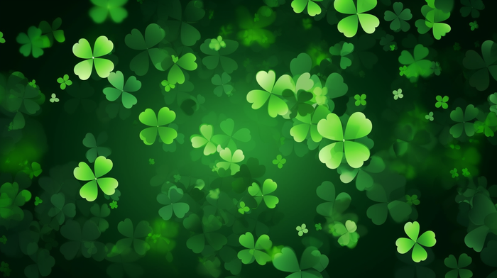 四叶草绿色叶子墨绿色卡通插画背景