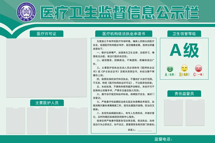 绿色*医疗食品卫生监督信息公示栏展板psd模版下载