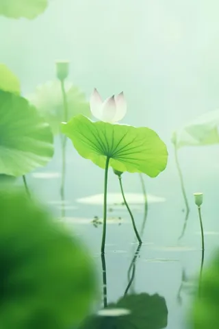 荷叶简约清新淡绿色背景