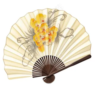 古风扇子黄花牡丹插画免抠