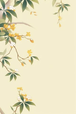 桂花枝叶清新黄色国风背景