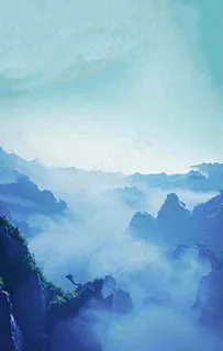 中国风云雾山脉河流湖面意境植物