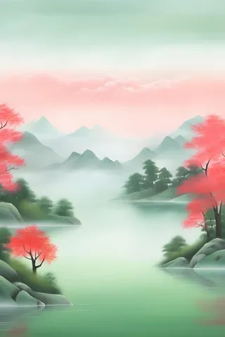 国风清新山河绿植背景