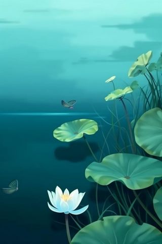 墨绿色荷花荷叶国风背景