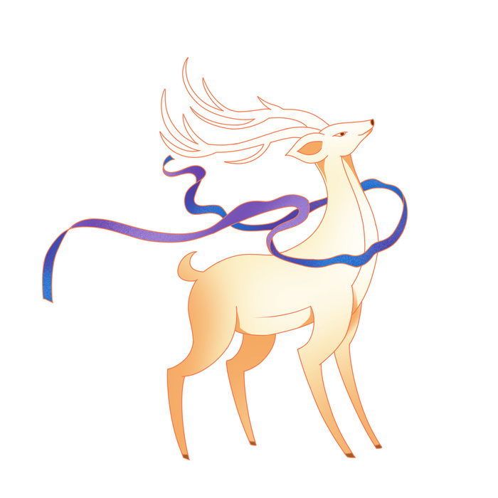 手绘国潮中国风敦煌神话九色鹿仙鹿麋鹿白鹿插画装饰PSD设计素材