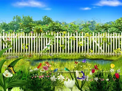 蓝天白云绿草花草蝴蝶风景 蓝天白云绿草花草蝴蝶风景
