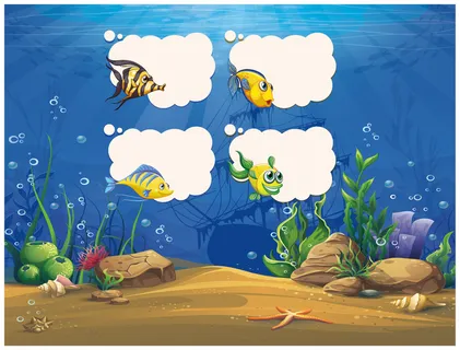 海底世界卡通不干胶标签贴纸