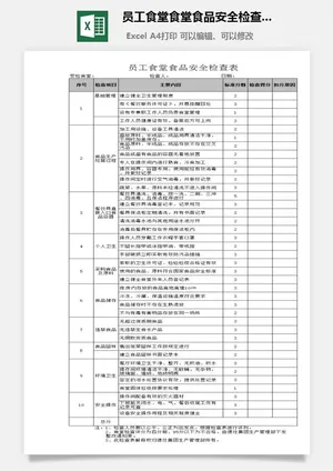 员工食堂食堂食品安全检查表excel模板