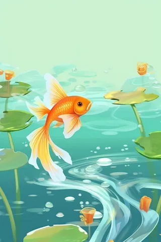 淡绿荷叶扁平清新金鱼背景