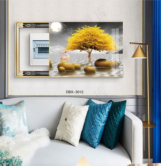 大气时尚家居室内装饰场景客厅沙发电表箱壁画背景图背景时来运转金鹿