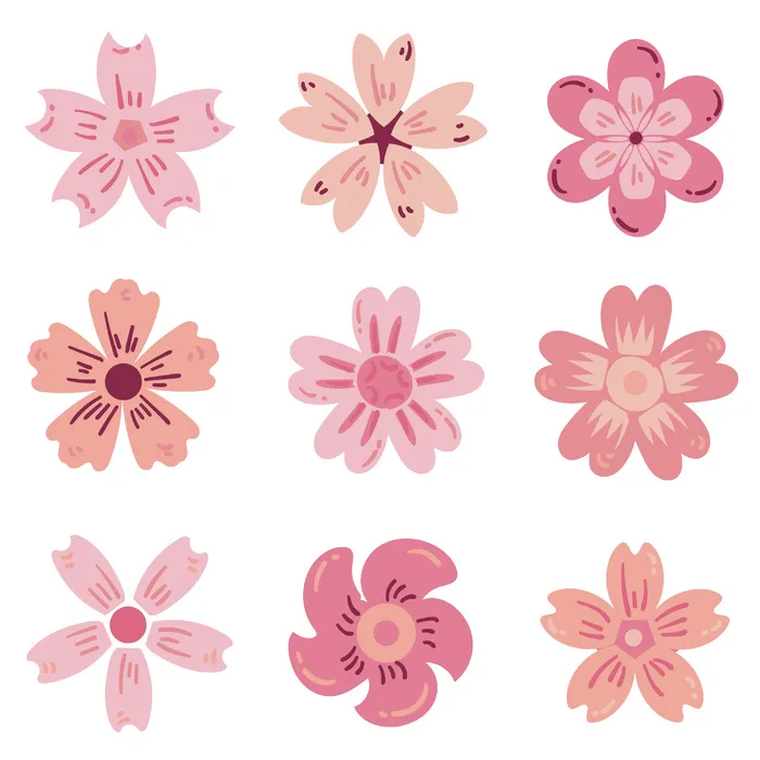 桃粉色春季花卉花朵元素插画