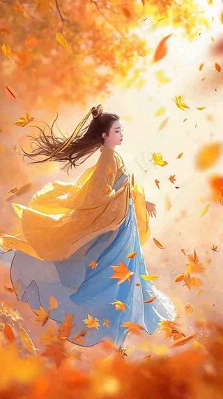 秋天意境美女仙女，秋叶浪漫温馨，立秋秋分