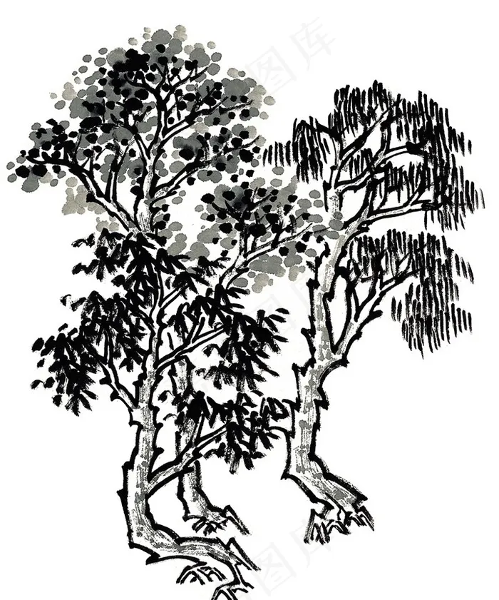 树工笔国画jpg素材