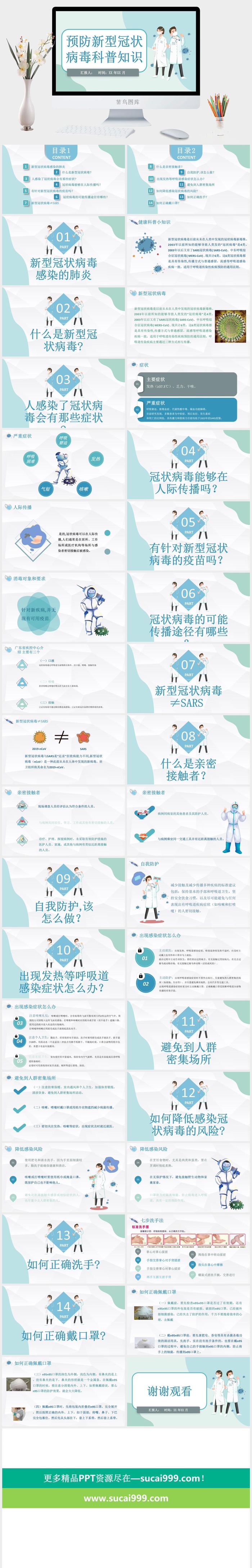 预防新型冠状病毒科普知识防疫 疫情防控PPT