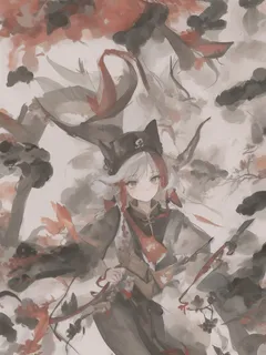 水墨风动漫女孩插画