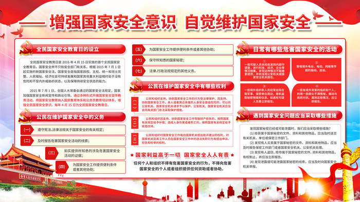 全民国家安全教育日科普社区公益背景展板海报PSD素材模板设计