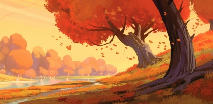 秋季树木黄了红了落叶森林金红色背景(1568x768)
