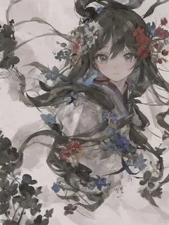 黑白中国风水墨美丽女孩插画