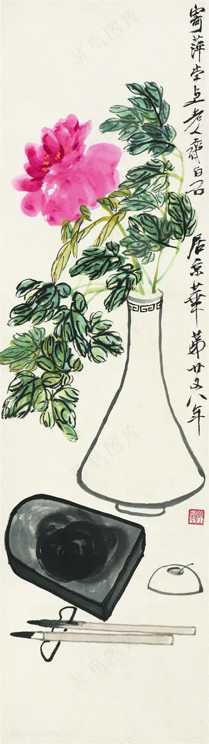 齐白石花卉植物花瓶国画图片