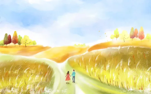 水彩秋天插画手绘秋日风景背景