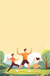 卡通人物运动亲子扁平海报背景