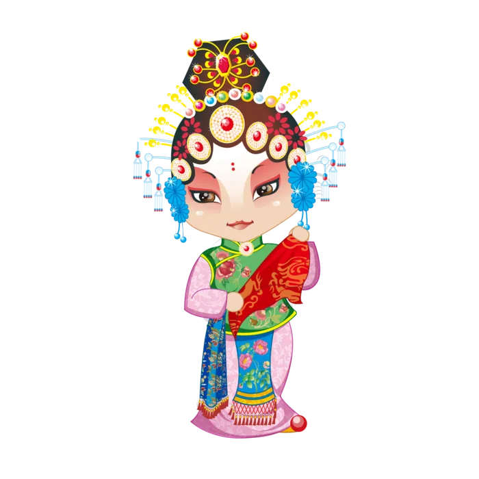 卡通京剧戏剧人物脸谱插画PNG图片 国潮中国风Q版戏剧人物PS素材