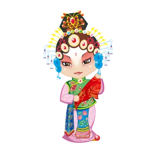 卡通京剧戏剧人物脸谱插画PNG图片 国潮中国风Q版戏剧人物PS素材