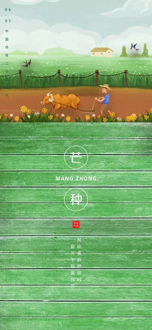 中国传统24节气芒种微信宣传海报