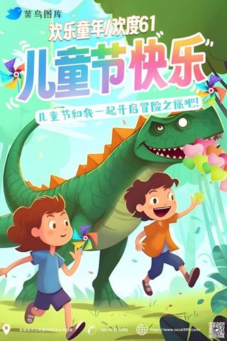 儿童节绿色恐龙人物海报