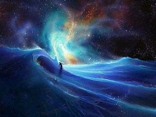 夜晚天空科幻绚丽星空下的人，暗黑天蓝