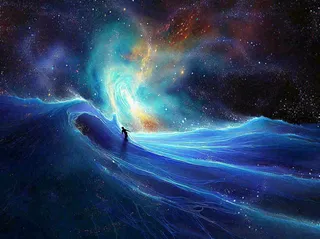 夜晚天空科幻绚丽星空下的人，暗黑天蓝