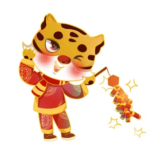 中国风2022虎年元旦新年卡通老虎形象装饰元素插画ps素材