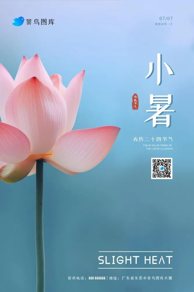 小暑莲花唯美粉色简约节气海报